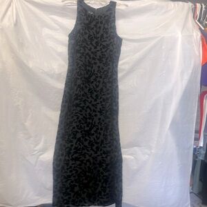 Vintage Black Sleeveless Embossed Sheer Evening Dress